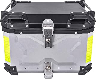 Baúl superior para motocicleta de 55 L, caja superior trasera de aluminio/RV/yate/motocicleta y caja trasera para almacenamiento de equipaje/casco/herramientas impermeable plateado