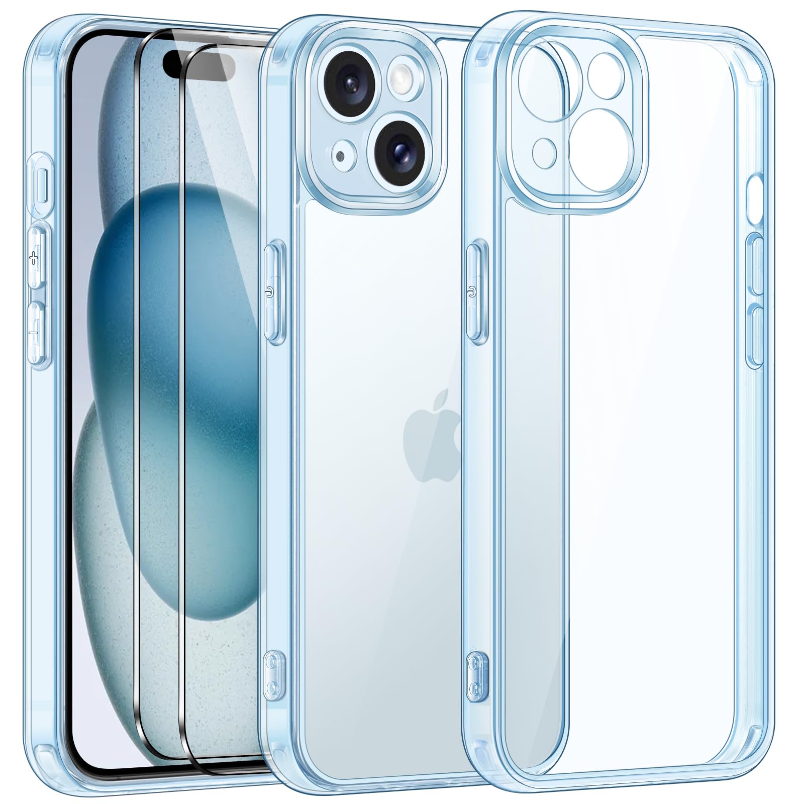 IVoler 3-in-1 Cover Per IPhone 15 6.1″ – 2 Vetri Temperati Inclusi, Antiurto Militare, Trasparente Antiingiallimento