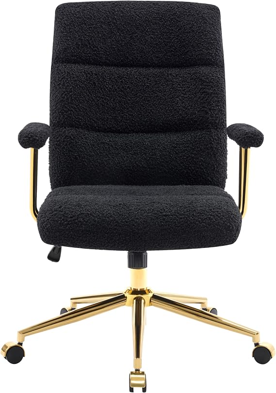 Techni Mobili Boucle Office Chair, Adjustable Desk Chair, Black & Gold