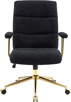 Techni Mobili Boucle Office Chair, Adjustable Desk Chair, Black & Gold