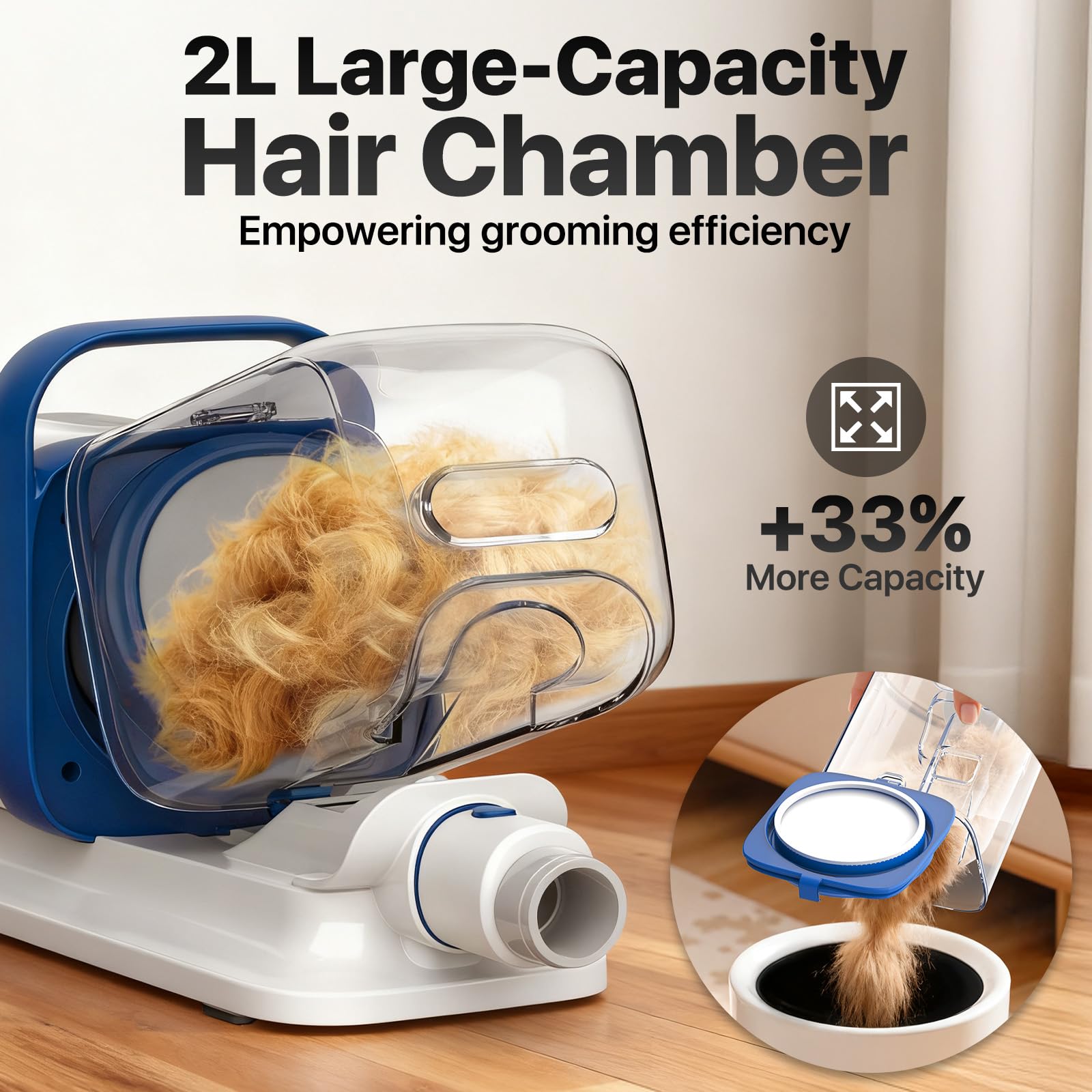 Dog Grooming Kit with Vacuum, 15000Pa Pet Hair Clipper and Shedding Brush, 50dB Low Noise, 2L Capacity, White - image 8