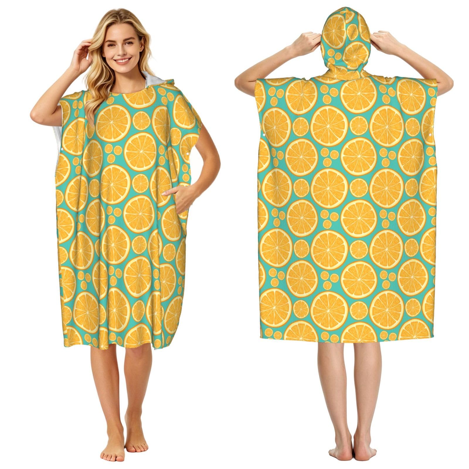 Poncho piscine adulte imprimé citron peignoir anti-froid séchage rapide