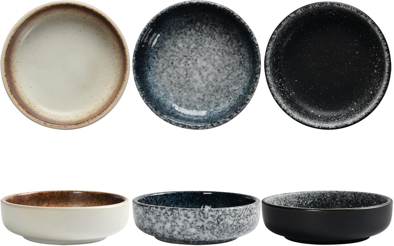 Ceramic Soy Sauce Dish set, Dipping Bowls Set of 6, Chip