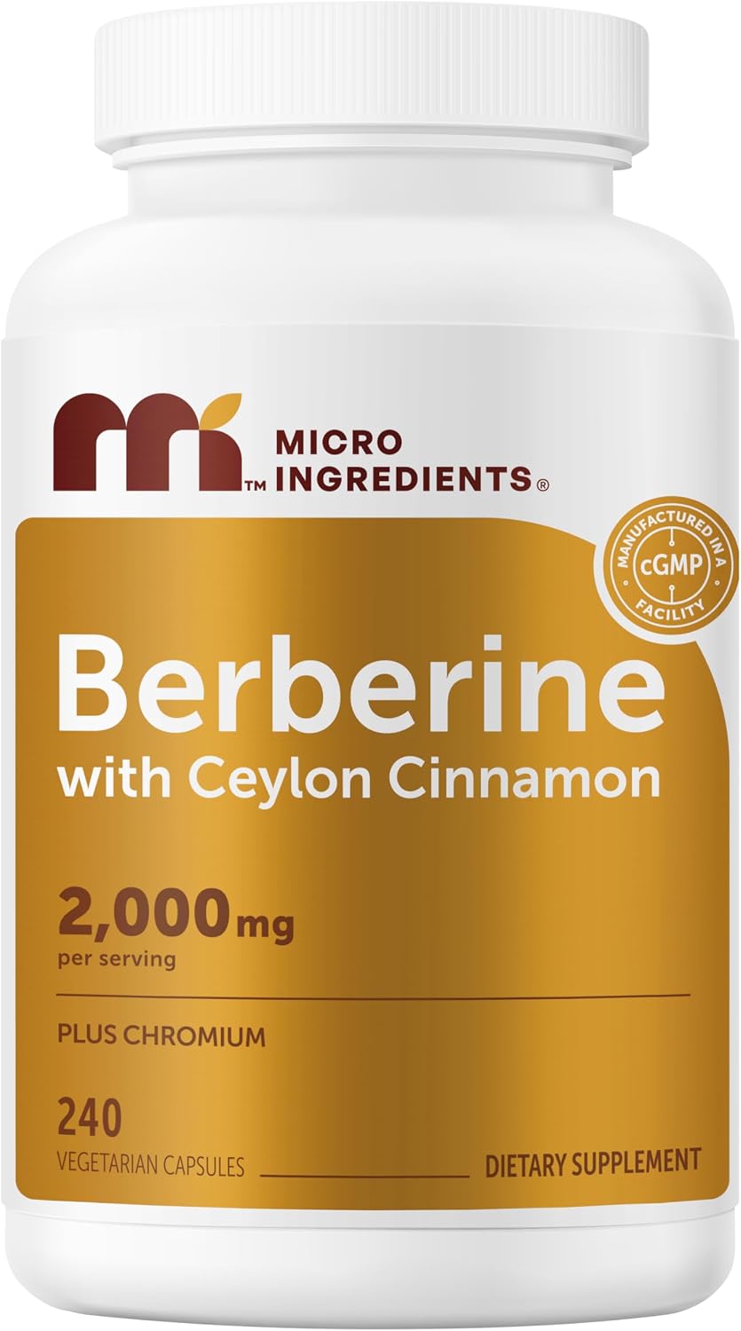 Micro Ingredients Berberine with Ceylon Cinnamon 2,000 mg Per Serving, 240 Vegetarian Capsules | Berberine Supplement with Chromium Picolinate & Ceylon Cinnamon | Non-GMO