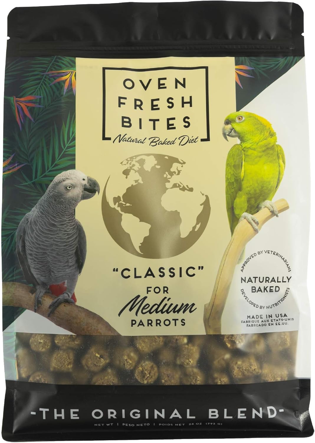 Oven Fresh Bites Natural Baked Avian Diet, All-Natural Bird Food, Whole Grain, Medium Parrot, 28 Oz