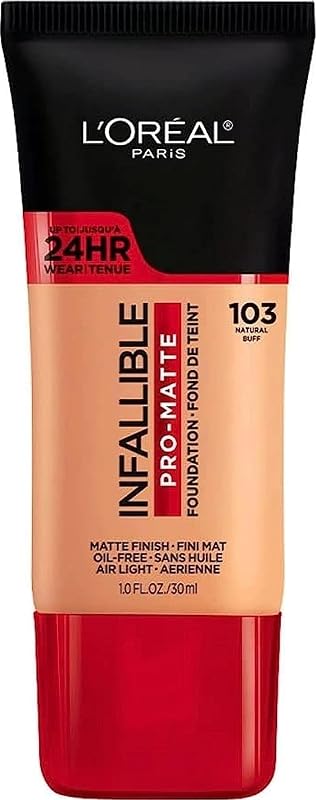 L'Oreal Paris Cosmetics Maquillaje Infalible Pro-Matte Base líquida de larga duración, Buff natural, 1 fl oz.