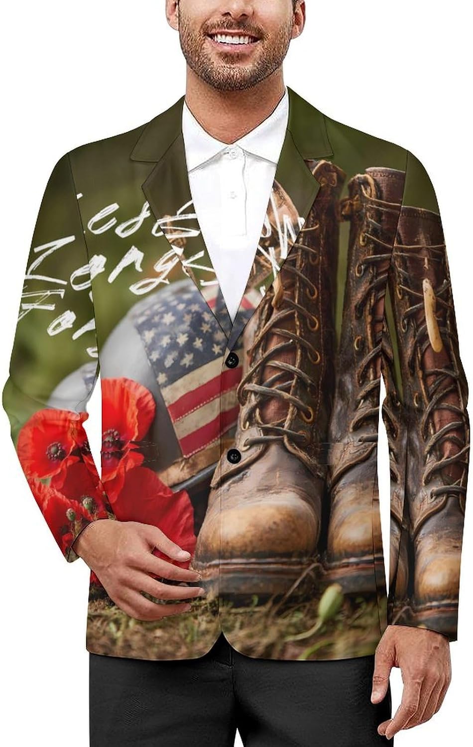 Lest We Forget Memorial Day Men's Classic Fit Suit Two Button Blazer Business Coat Tuxedo for Wedding Dinner