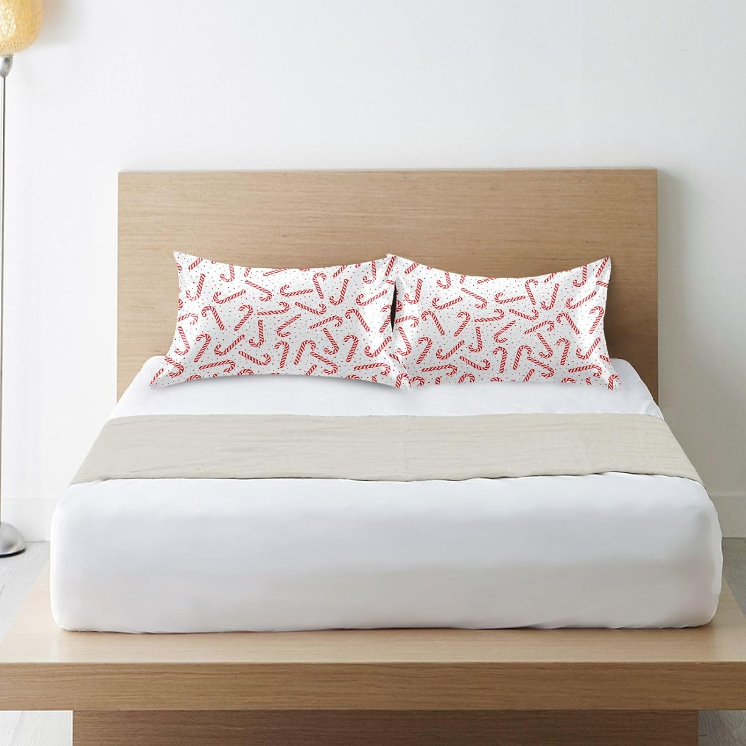 Christmas Satin Pillowcase for Hair and Skin, Red Candy Canes Silk Pillow Case Soft and Cozy Body Pillow Covers Standard Size with Envelope Closure - Image 5