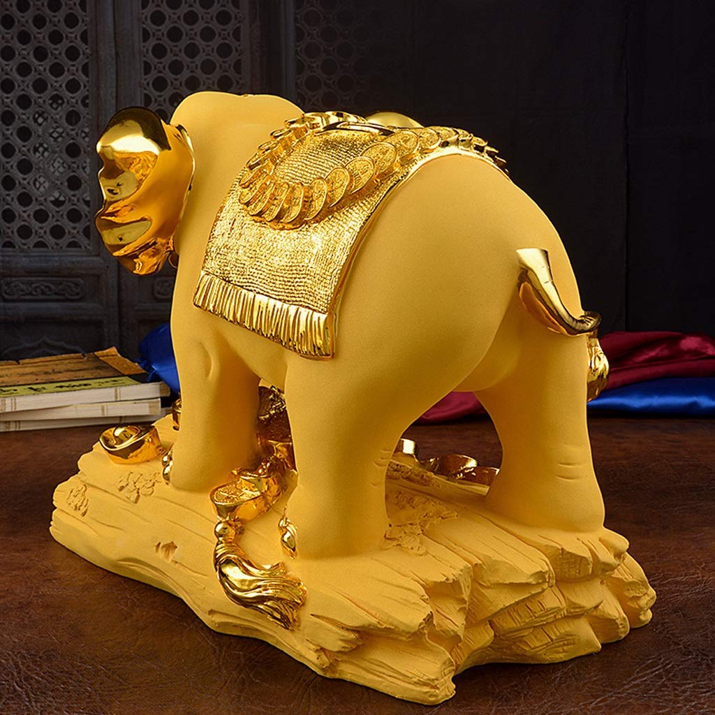 Estatuas de Feng Shui Oro Feng Shui Elefante Riqueza Suerte Estatua/Figura, Mejor estreno de una casa de felicitación Regalo Estatua de Riqueza