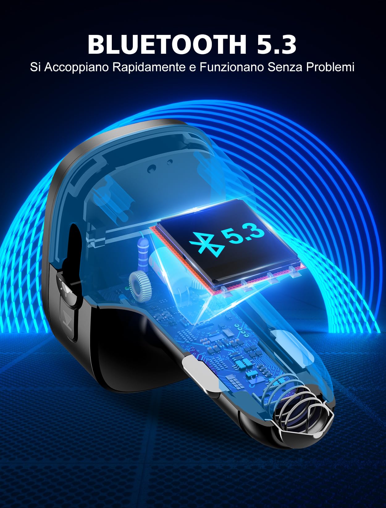 Mohard Bluetooth Auto, QC3.0 & PD 18W USB C Trasmettitore FM Bluetooth Auto, Supporto Chiamate Vivavoce Adattatore Radio Veicoli Caricabatterie per GPS, 9 RGB Retroilluminati Hifi Siri Assistant