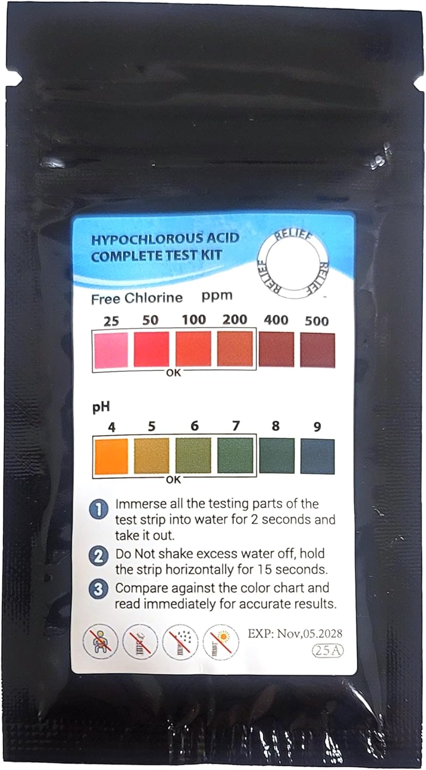 Relief Hypochlorous Acid (HOCl) Effervescent Cleaning Tablets: Your Eco-Friendly, Multi-Use Solution - Makes 50 Gallons of 200ppm Solution. Includes Chlorine and pH Test Strips. (400 Tablets)