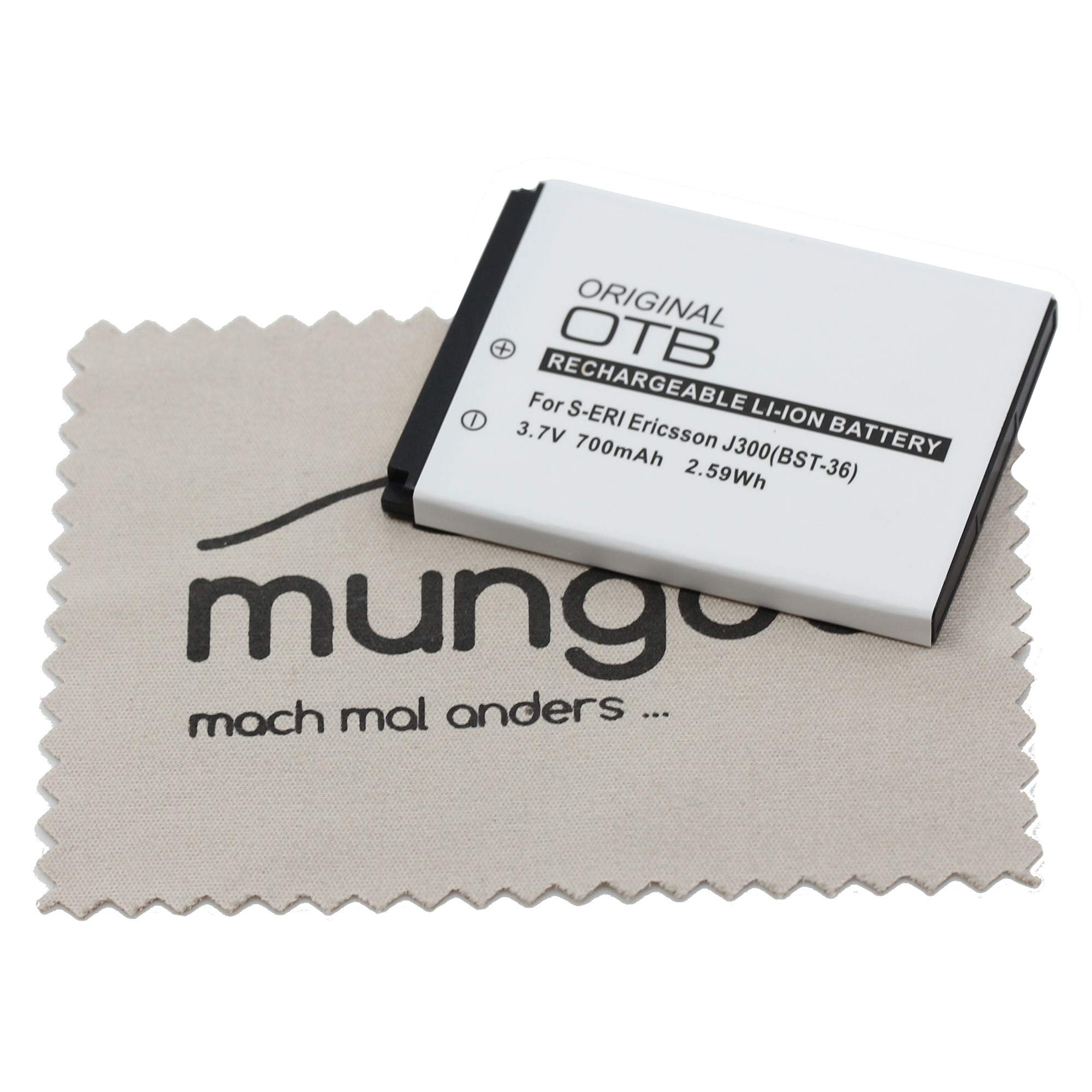 Replacement Battery for Sony Ericsson J300i, K310i, K510i, T250i, T270i, T280i, W200, Z310i, Z550i, Z558i (Replacement for Sony Ericsson BST-36) with Mungoo Screen Cleaning Cloth