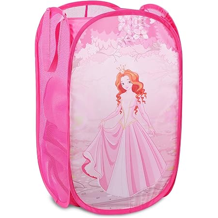 HOUSE AGAIN Strong Mesh Pop-up Laundry Hamper, Quality Laundry Basket with Durable Handles Solid Bottom High Carbon Steel Frame, Easy to Open and Fold Flat for Storage(Princess Pattern)