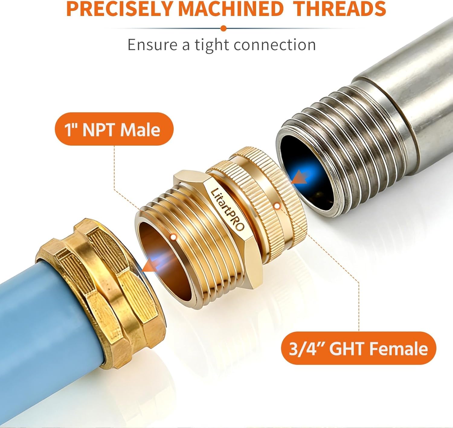 1PC LF Brass 3/4" GHT Female to 1" NPT Male Thread Swivel Pipe Fitting Adapter,Thickened-Wall Design,Heavy-Duty Swivel Connector,Garden Hose Threaded to Pipe Threaded Adapter