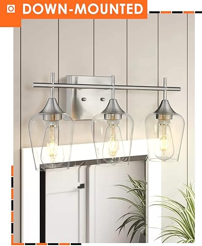 Miniatura 3 de WL9167-3C - Lámpara de baño de 3 luces sobre espejo, 21 pulgadas de níquel cepillado, modernos apliques de pared de baño de granja con pantalla de