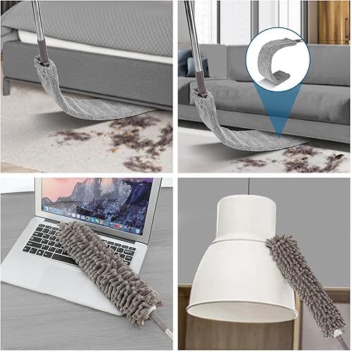 Miniatura 5 de Plumero de microfibra, 4 piezas con poste de extensión (acero inoxidable) de 30 a 100 pulgadas, plumeros reutilizables y flexibles, lavables y
