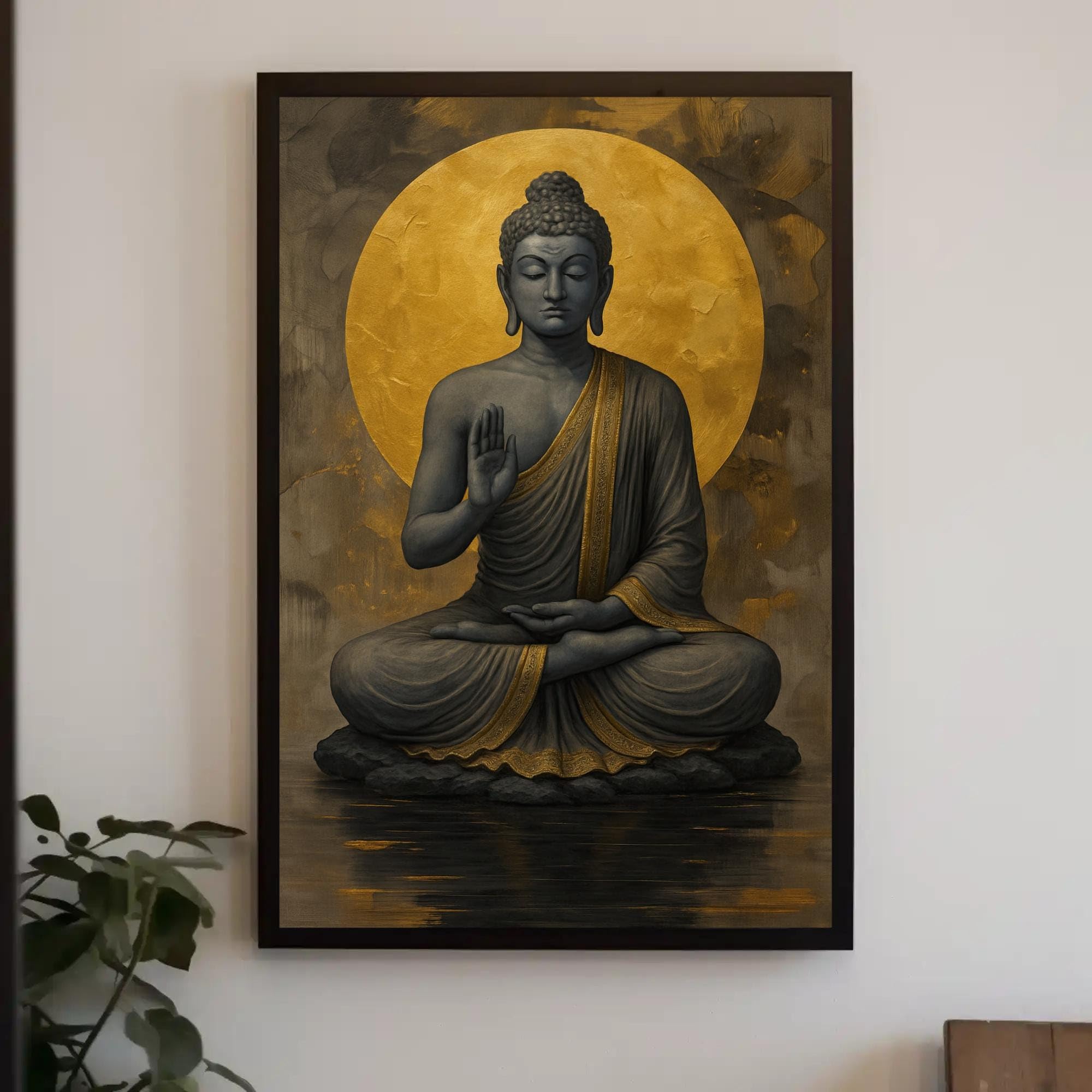 LMYCHENG Złoty Budda Obraz Medytacji - Zen Plakat Na Płótnie Do Salonu Studio Jogi Dekoracja (70 x 110 cm/Rama wewnętrzna)