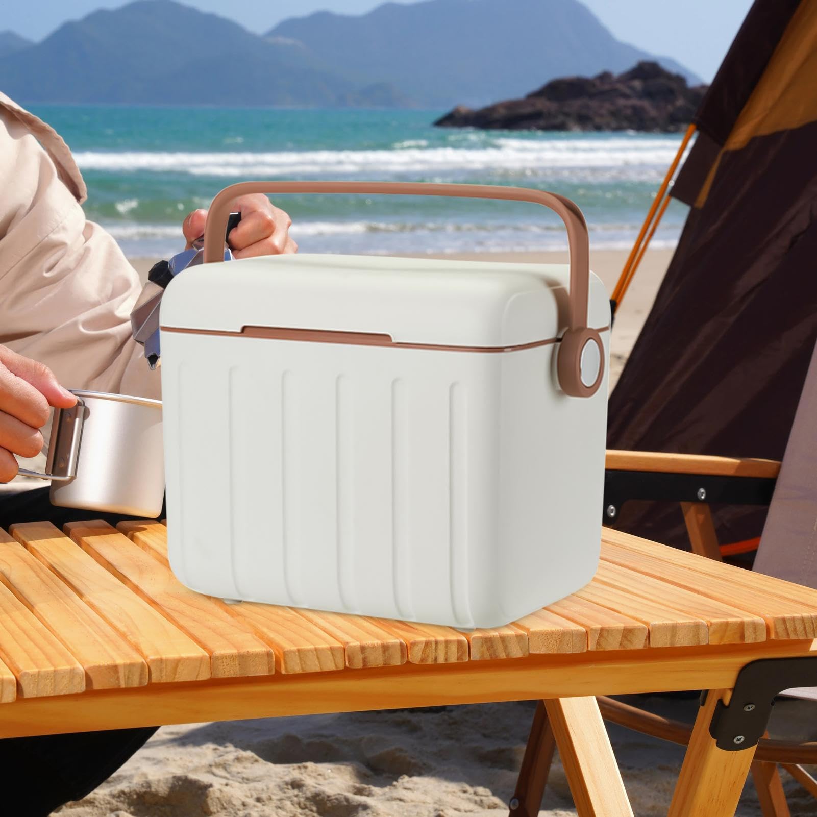 Borsa termica termica per esterni, 27 x 24 x 19 cm, contenitore portatile da 6 l, contenitore compatto per bevande con 6 pacchetti di ghiaccio, per spiaggia, viaggi, picnic, campeggio, escursionismo