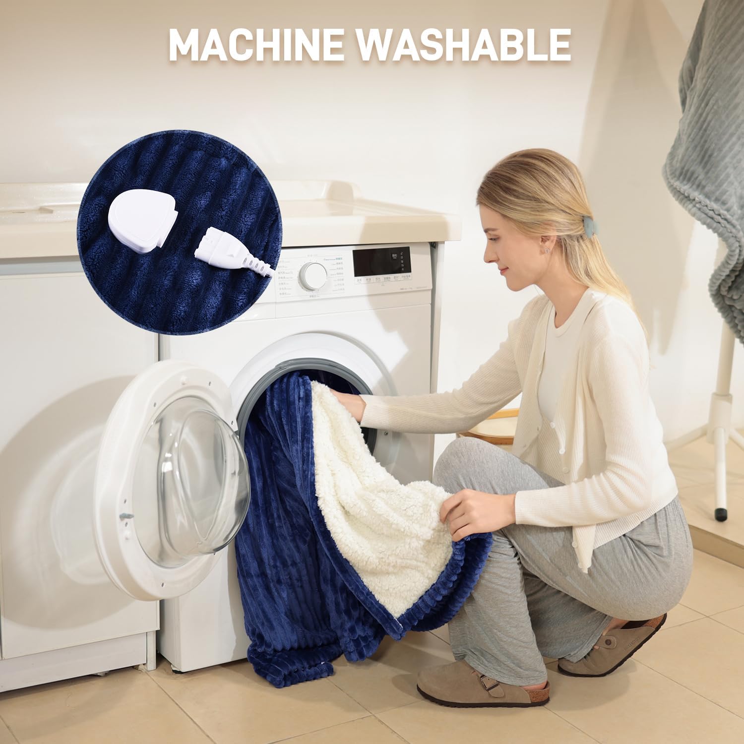 Heated Blanket Electric Throw - Soft Flannel Electric Blanket 50" x 60", Heating Blanket with 10 Time Settings, 6 Heat Settings, Machine Washable with Over-Heat Protection (Navy Blue) - Image 7