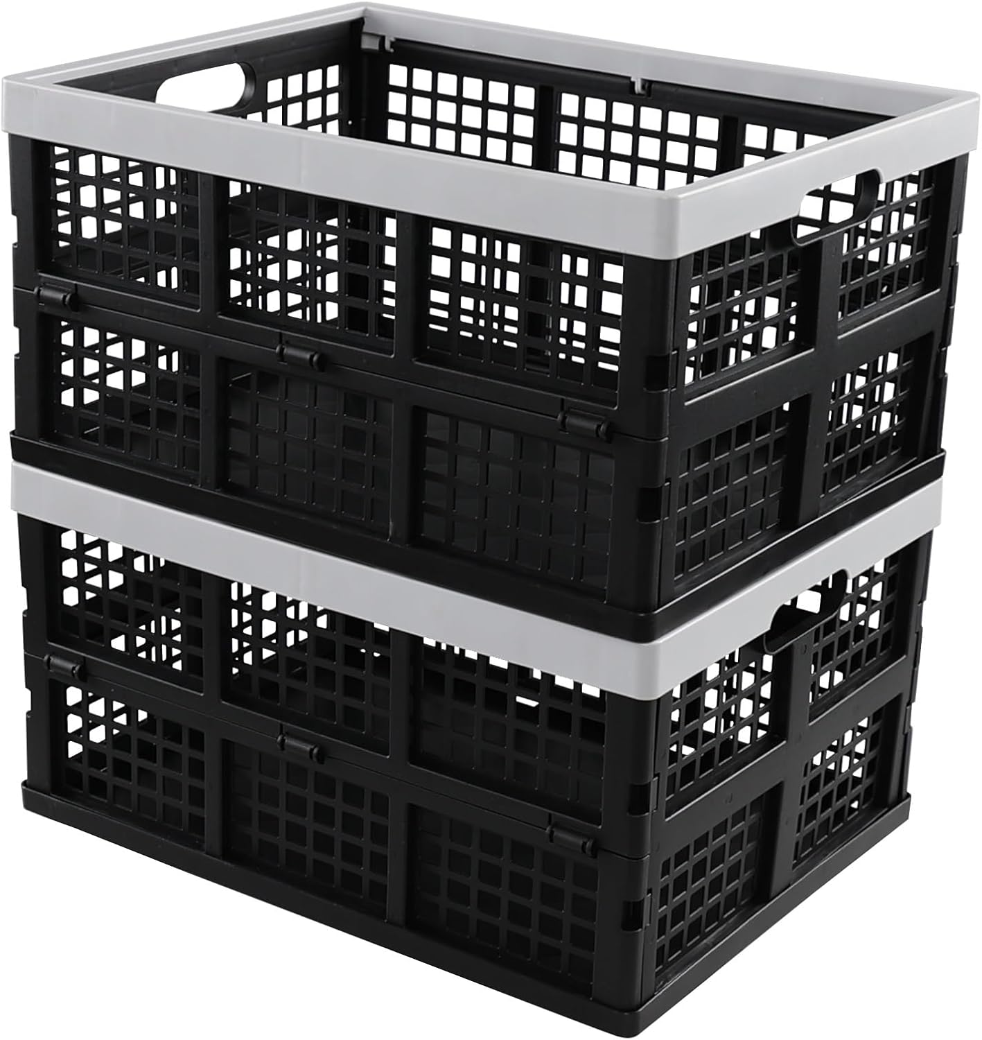 Wekioger Juego de 2 cajas de almacenamiento plegables de plástico de 35 L, cajas plegables apilables para leche Wekioger Juego de 2 cajas de almacenamiento plegables de plástico de 35 L, cajas plegables apilables para leche