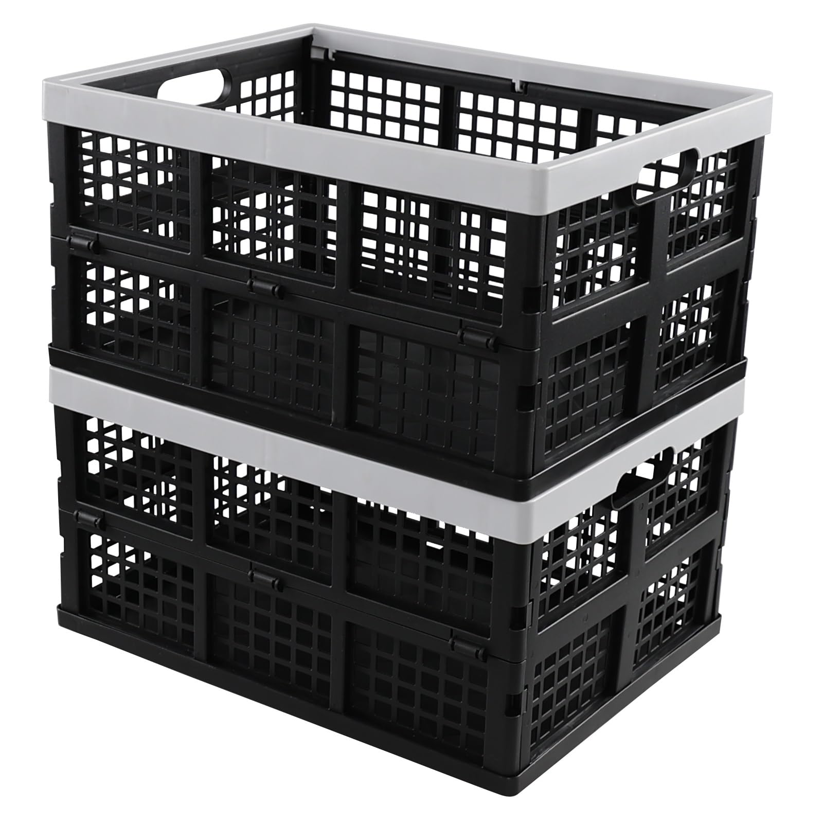 Wekioger 35 L Plastic Collapsible Storage Crates Set of 2, Stackable Folding Milk Crates
