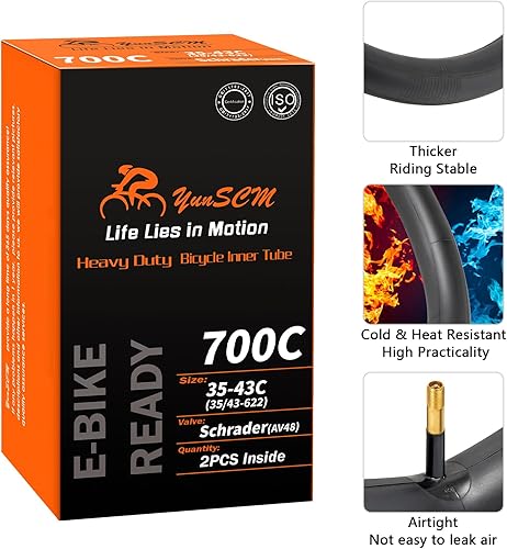 Miniatura 6 de Tubos de bicicleta de alta resistencia 700C 700x35C/38C/40C/43C AV48 Válvula Schrader (35/43-622) 700C Tubos interiores de bicicleta compatibles