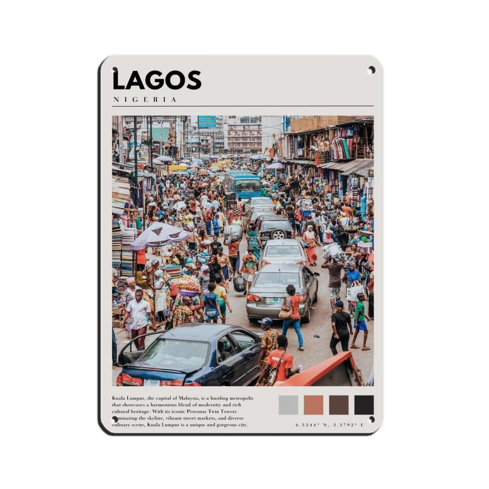 Lagos Photo Poster Nigeria Art Retro Poster Metal Tin Sign Chic Art Retro Iron Painting Bar People Cave Cafe Family Garage Poster Wall Decoration 12x16inch(30x40cm)