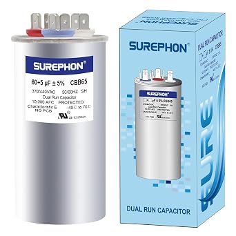 60/5 Mfd Ac Capacitor 370V or 440V 50/60Hz CBB65B Air Conditioner Capacitors for AC Unit Fan Motor Start or Pool Pump or Air Condenser Straight Cool