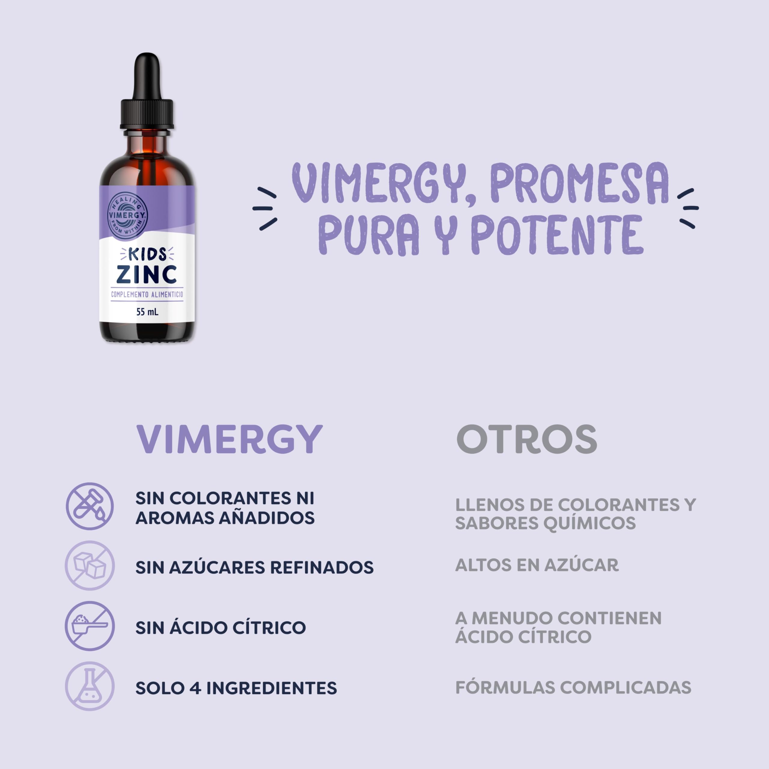 Vimergy Kids Zinc – 55 ml - Suplemento de Zinc para Niños – Zinc Líquido de Rápida Absorción – Desarrollo del Cerebro y Físico - Sin Azúcar, Gluten, Colorantes ni Saborizantes – Vegano y Paleo