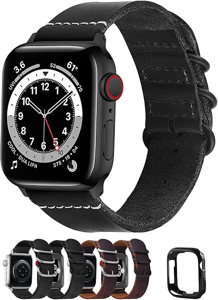 Fullmosa Cinturino per Apple Watch 42mm/44mm/45mm, Nato Cinturino in Pelle  Compatibile con iWatch, Cinturini per Apple Watch Serie 7 6 5 4 3 2 1, Apple  Watch SE, Nero : Amazon.it: Elettronica