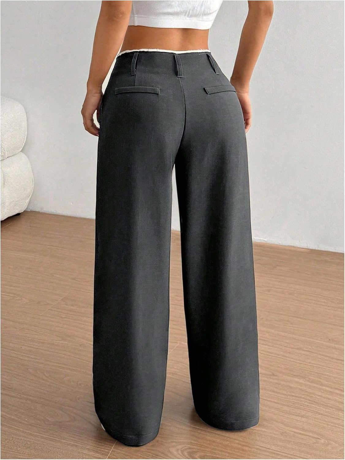 GORGLITTER Women's Low Rise Dress Pants Business Casual Wide Leg Trousers Work Dressy Low Waisted Straight Slacks Pants - Image 2