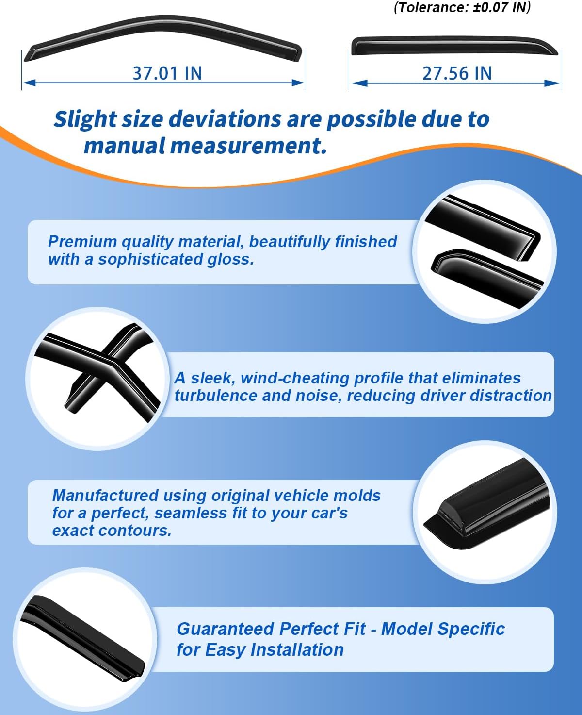 Tape-on Rain Guards Fit for Dodge Ram 1500 2009-2024 Ram 2500 & 3500 2010-2025 Extra-Thick Window Rain Guard Window Deflectors Window Vent Visors Vent Shades Exterior Car Accessories-4PCS