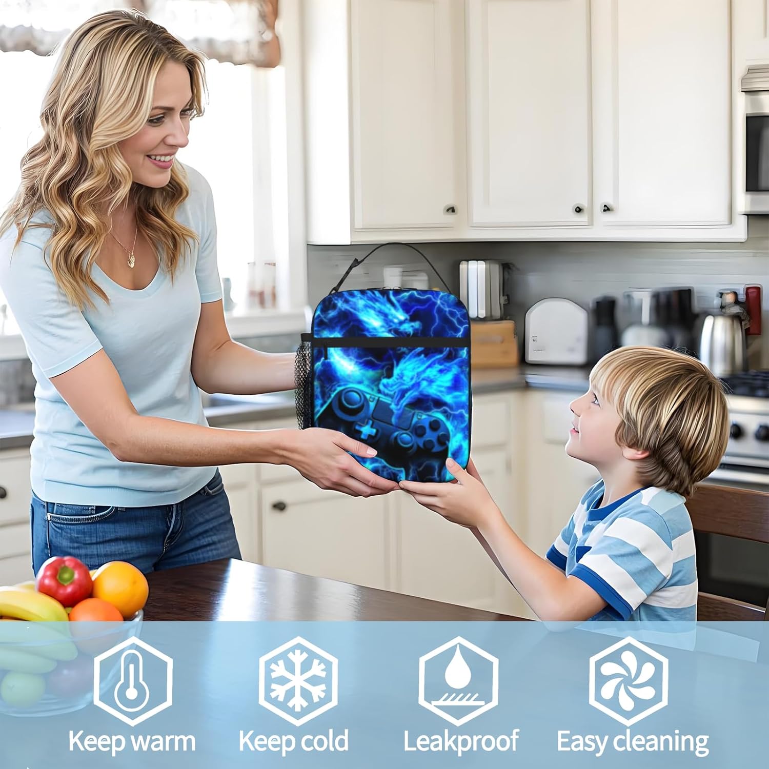 Kids Game Lunch Box For Boys School Cool Video Game Insulated Lunch Bag Reusable Portable Gaming Lunch Boxes For Boys Girls Cooler Lunchbox With Adjustable Shoulder Strap For Kids Picnic Travel - Image 6