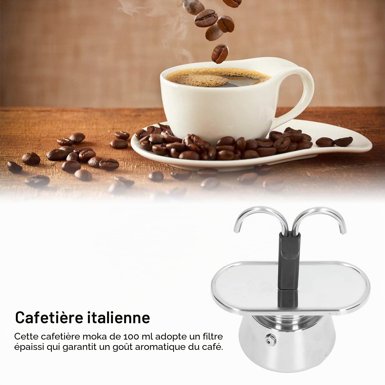 Topyond Moka Pot Cafetière En Acier Inoxydable De 100 Ml Avec Passoire épaisse à Double Tuyau Et Poignée Antidérapante Anti-brûlure Moka Express Cafetière Italienne Et Mini Cafetière