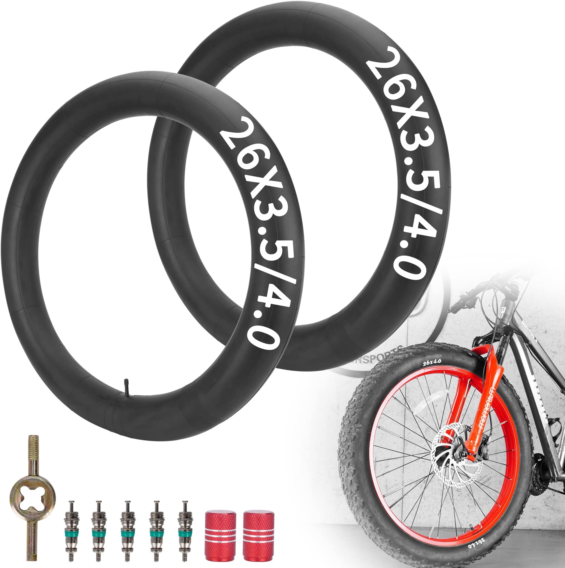 RUTU 2-Pack 26x4 Fat Tire Tube,26 * 3.5/4.0 Bicycle Tube with 32mm Schrader Valve and Installation Accessorie - Fit for Ebike/Mountain Bike Fat Tire Tubes - Premium Heavy Butyl Inner Tube