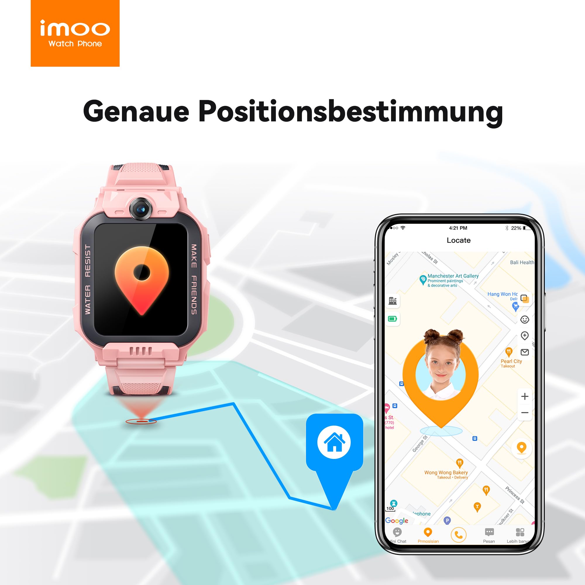 imoo Z7 Smartwatch Kinder, Flip-Dualkamera, Videoanruf, GPS | HD-Videoanruf, VoLTE, Chat, SIM-Slot, 5-Satelliten-GPS-Ortung, Gesundheits-Tracking, Sportmodi, SOS, IPX8, Schulmodus