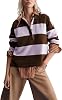Omoone Cute Striped Polo Sweater Women Fall Lapel V Neck Colorblock Knit Tops Winter Long Sleeve Pullover Jumper