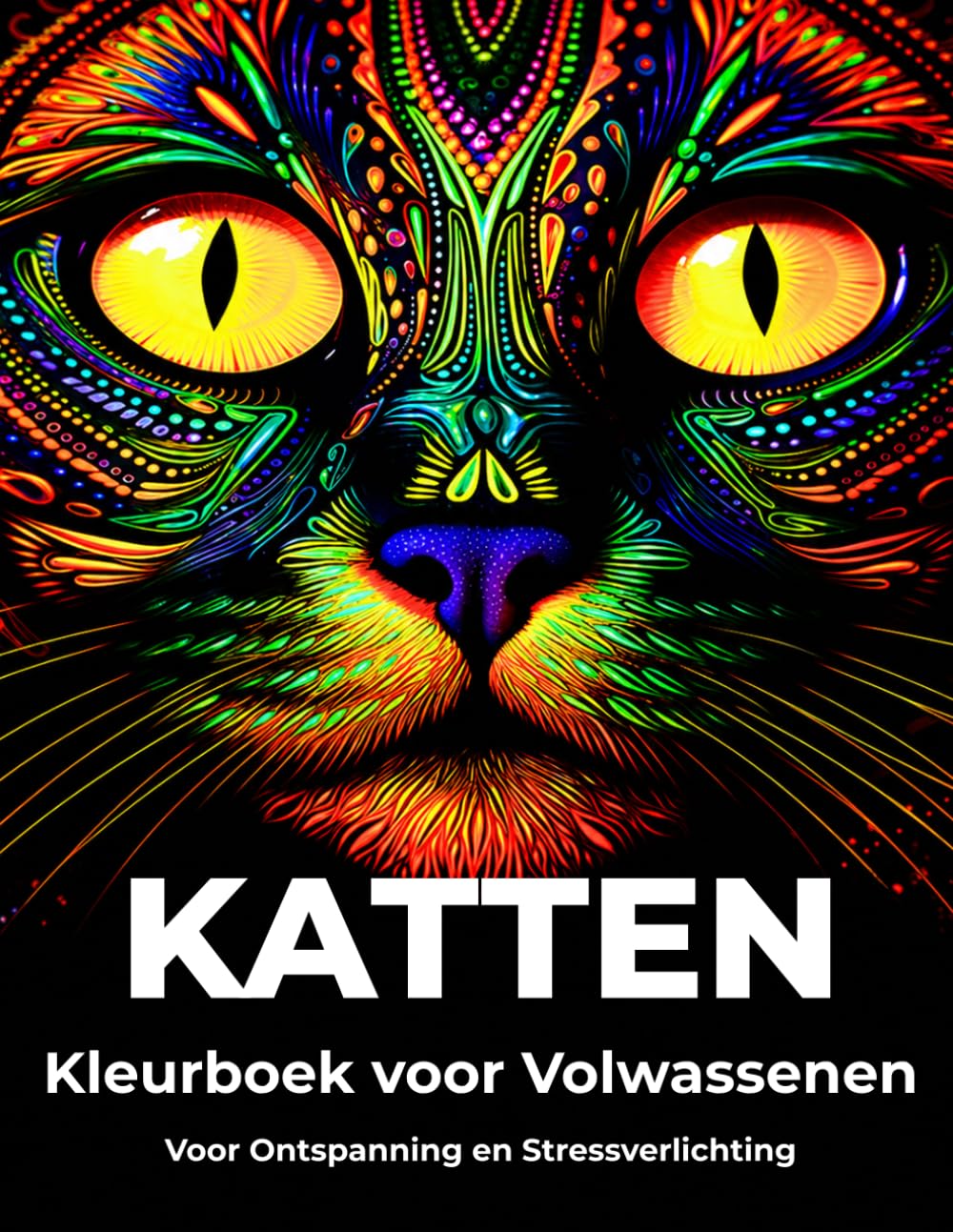 Katten Kleurboek voor Volwassenen: Voor Ontspanning en Stressverlichting – 50 Mandala Katten Kleurplaten op Zwarte Achtergrond (Eenvoudige en Ontspannende Creatieve Kleurboeken)