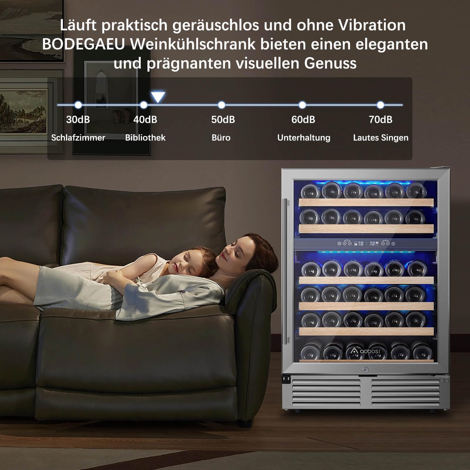 AAOBOSI Weinkühlschrank 145 Liter 41 Flaschen 2 Zonen 5-20°C LED