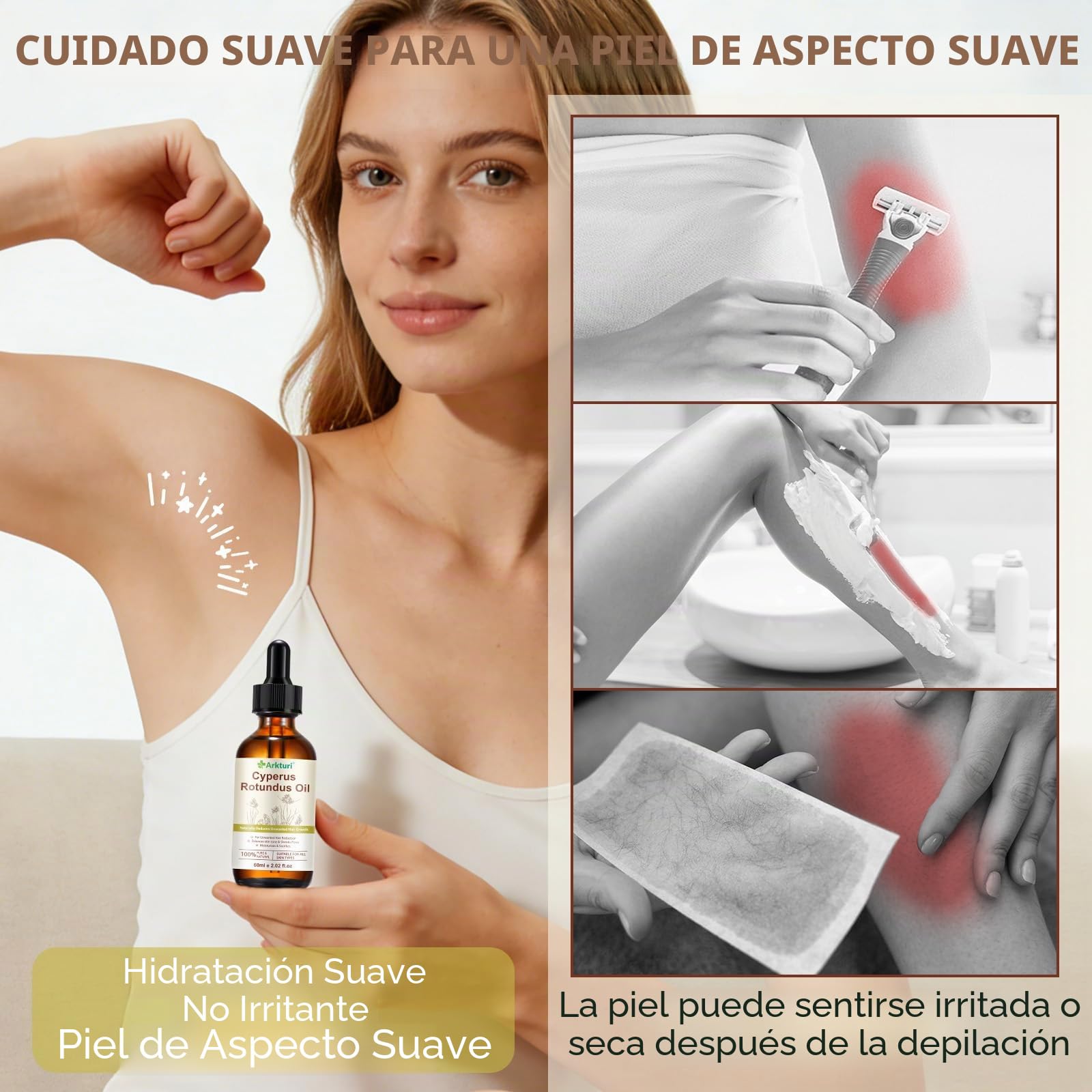 Aceite Cyperus Rotundus Oil, Aceite Depilatorio de Cyperus Rotundus 120ml, Oil Natural para Reducir el Crecimiento del Vello, Eliminación de Vello Corporal, Suaviza la Piel, Inhibidor de Crecimiento