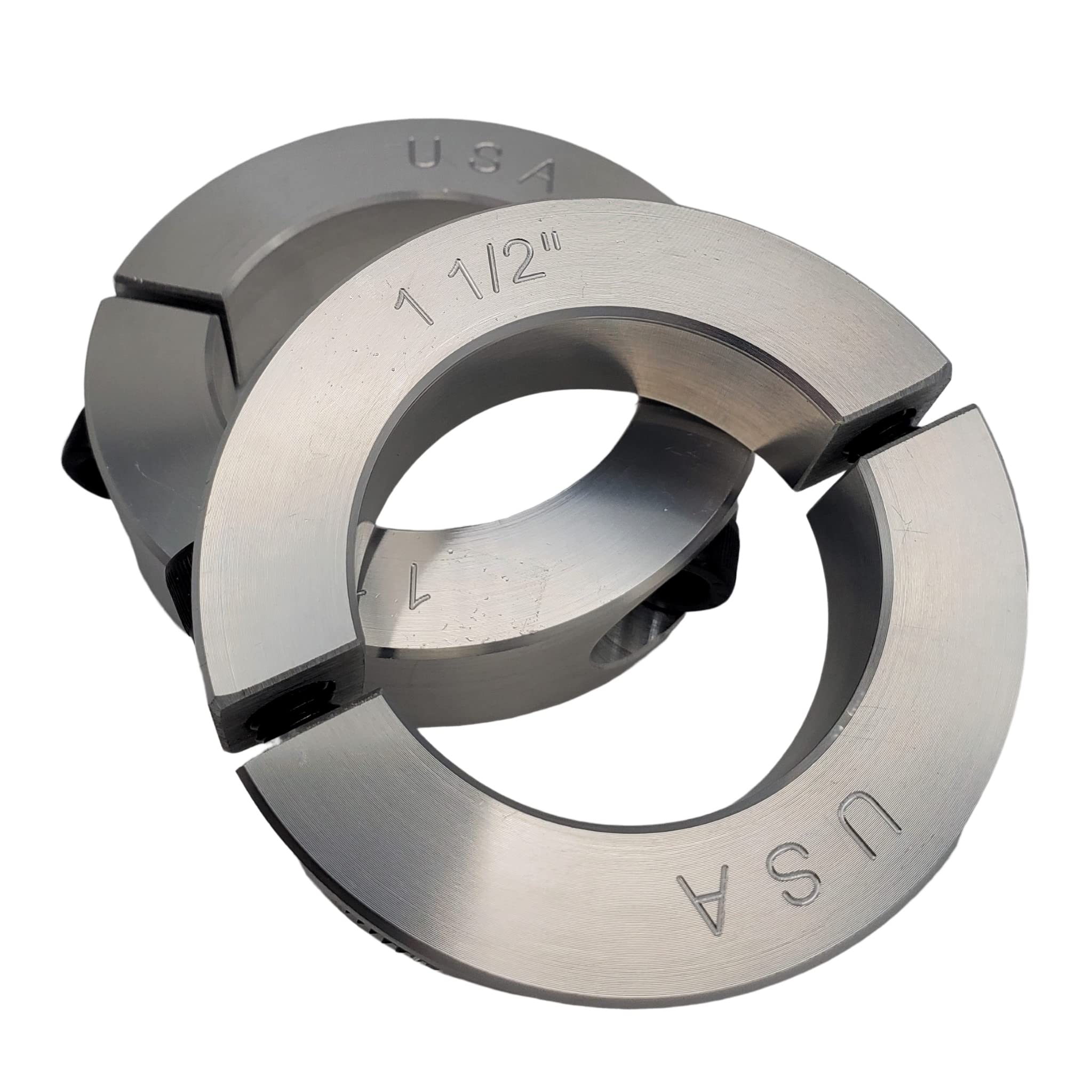 Diámetro del orificio de 1.5 pulgadas - Collar de eje de dos piezas de sujeción - Aluminio 2024 (paquete de 2)