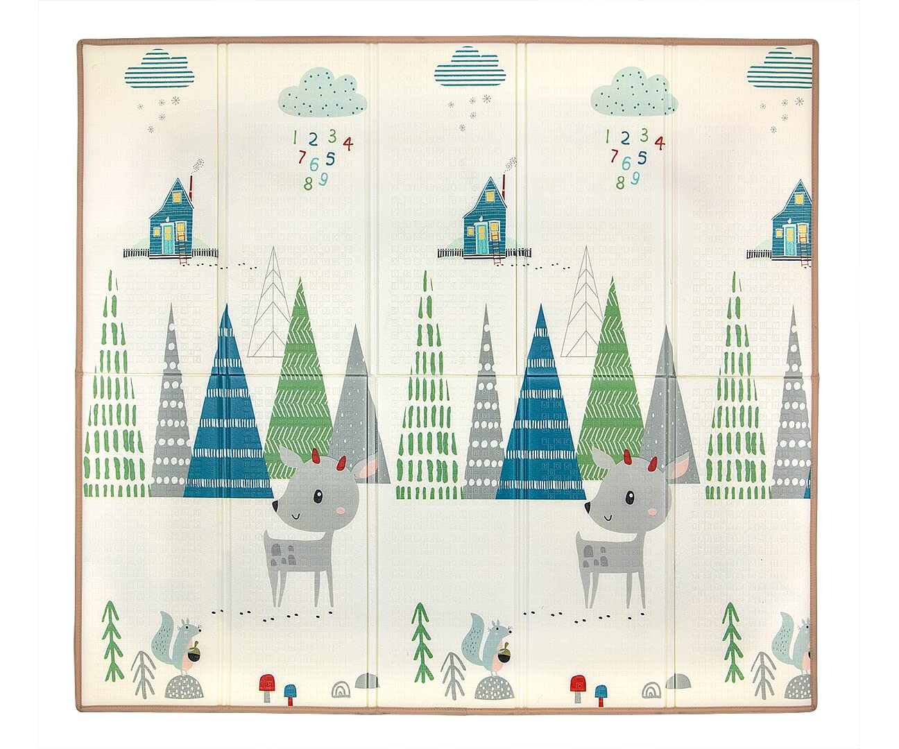 Milly Mally PLAY Schaumstoffmatte, Krabbeldecke, klappbar, Spielmatte für Kinder, doppelseitig, 197 x 177 x 1 cm, XPE-Material, wasserfest, ungiftig, antiallergisch, rutschfest Deer T1
