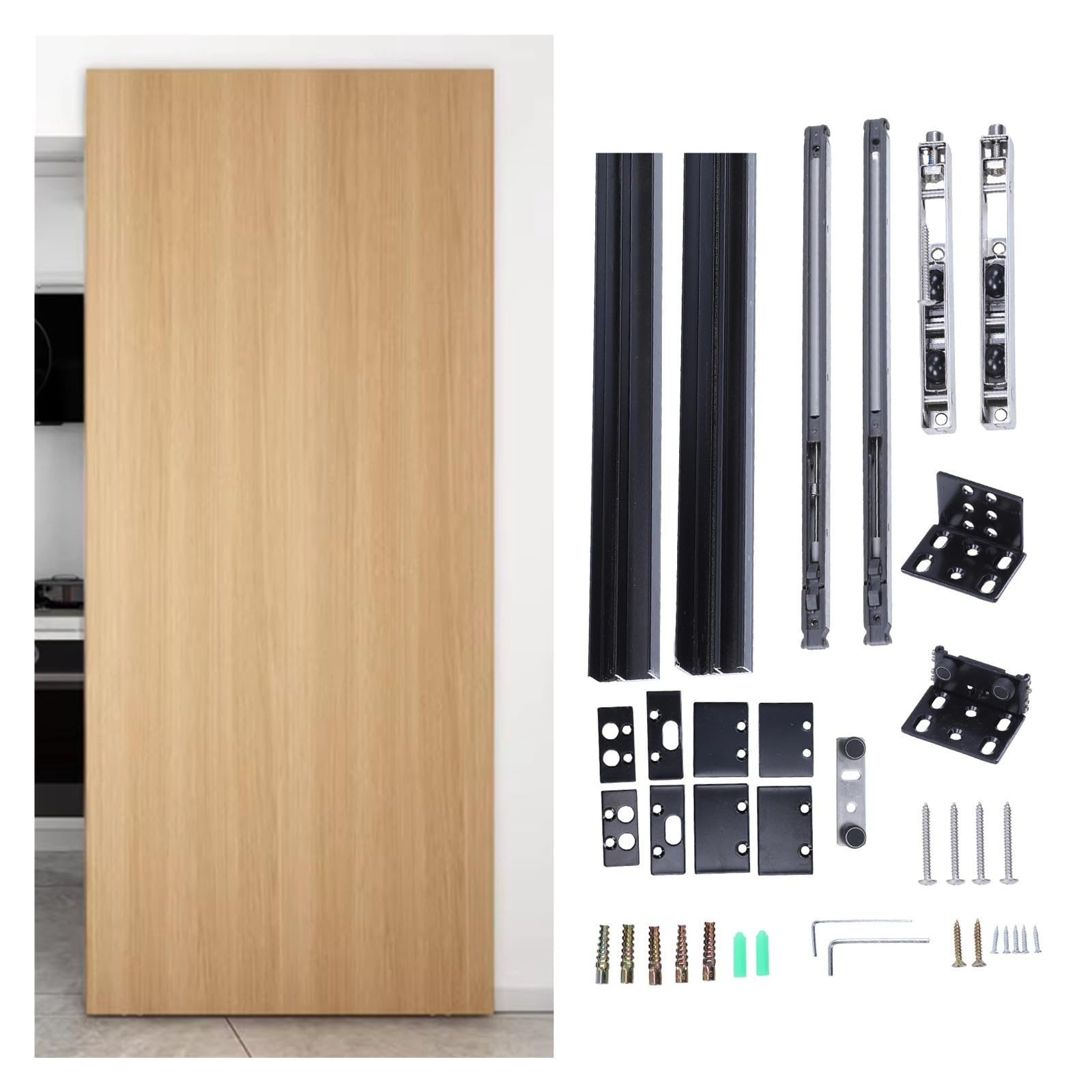 Kit corredizo para puerta de granero, Kit de herrajes for puertas corredizas Granero 59 pulgadas, carga máxima 176 libras, caja aleación aluminio, soporte pared for rieles