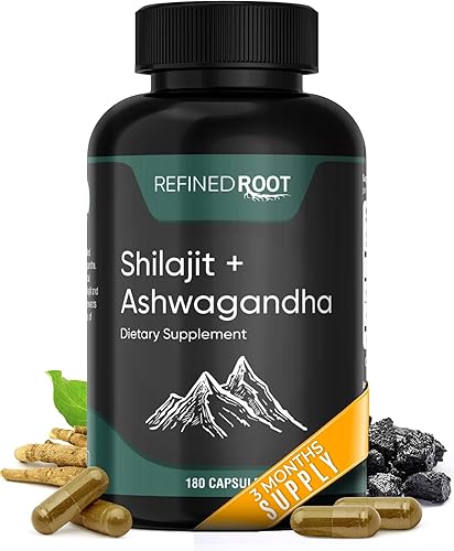 Shilajit 1000 mg y Ashwagandha 500 mg (180 cápsulas) - Suplemento orgánico puro del Himalaya Shilajit (suplemento de ácido fúlvico del 20%) -