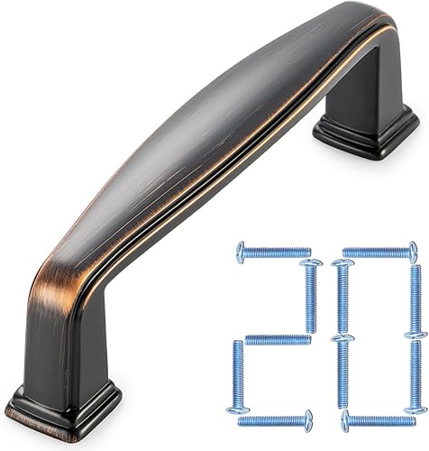 Miniatura 1 de KOOFIZO Paquete de 20 tiradores de arco de armario de pie cuadrado, manija para muebles de bronce aceitado, distancia entre tornillos de 3