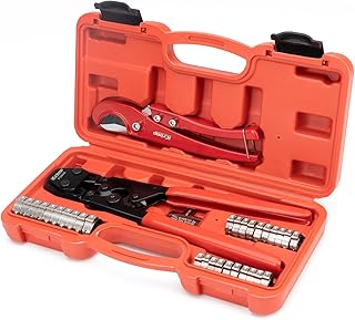 iCrimp KIT-1096D PEX Clamp Tool Kit for 3/8 to 1 inch PEX Cinch Clamps, with 20pcs 1/2 inch & 10pcs 3/4 inch PEX Cinch Clamp Rings, PEX Tubing Cutter, All-in-one PEX Crimping Tool Kit
