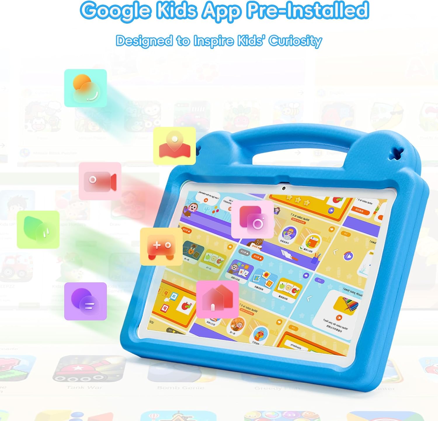 Kids Tablet 10.1 Inch – Android 15 Tablet for Kids with A523 Octa-Core, 8GB+64GB, 5000mAh Battery, Wi-Fi 6, Parental Controls, GMS Certified, with Blue EVA Case