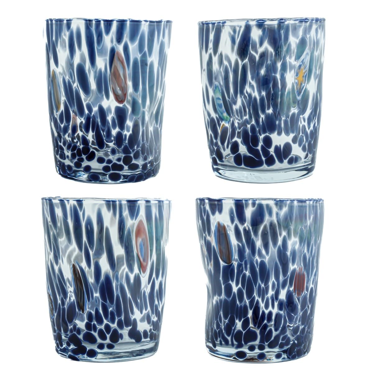 Verres en verre de Murano bleu Millefiori pour illuminer vos tables de repas d'été