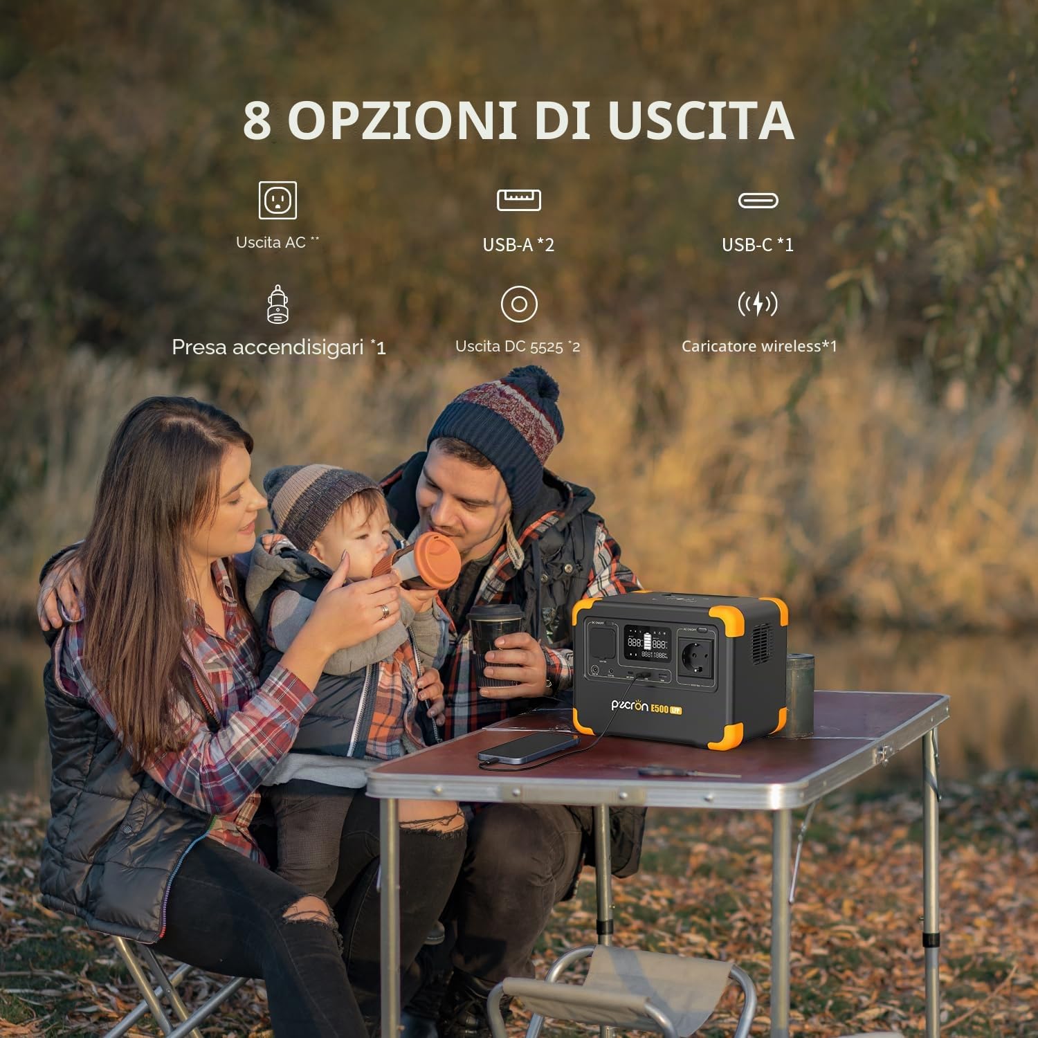 PECRON E500LFP - Power Station portatile, 600 W/576 Wh, batteria LiFePO4, ricarica rapida per casa, camper, campeggio, CPAP, emergenza