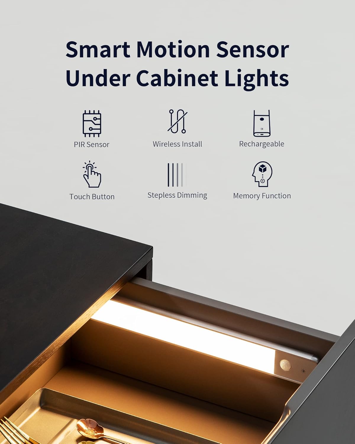 EZVALO Under Cabinet Lights, Wireless Rechargeable Motion Sensor Light Indoor, Dimmable Led Closet Light Battery Operated Under Cabinet Lighting, Under Counter Lights for Kitchen, Wardrobe 3500K(Warm)
